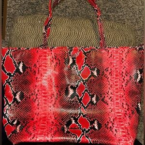 NWT Red Snake Print Tote Bag